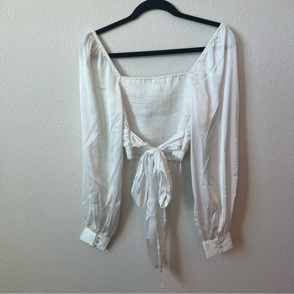 Urban Outfitters Satin Wrapped Bell Sleeve Crop Top - Picture 3 of 6